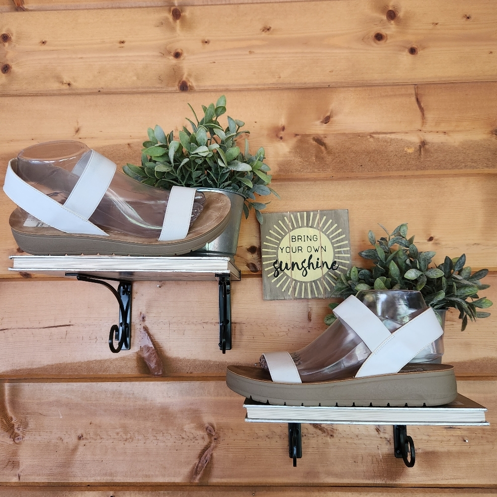 Steve Madden 💜 Jadyn Platform Sandals  White Slingback Strappy Stretch Shoe 9 M